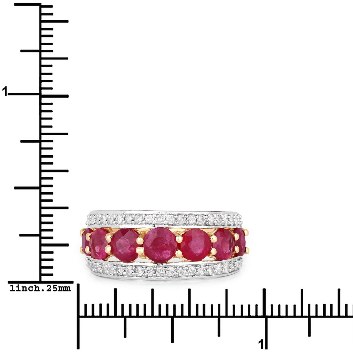 Anillo de oro amarillo de 14K con rubí auténtico de 3.24 quilates y diamantes blancos