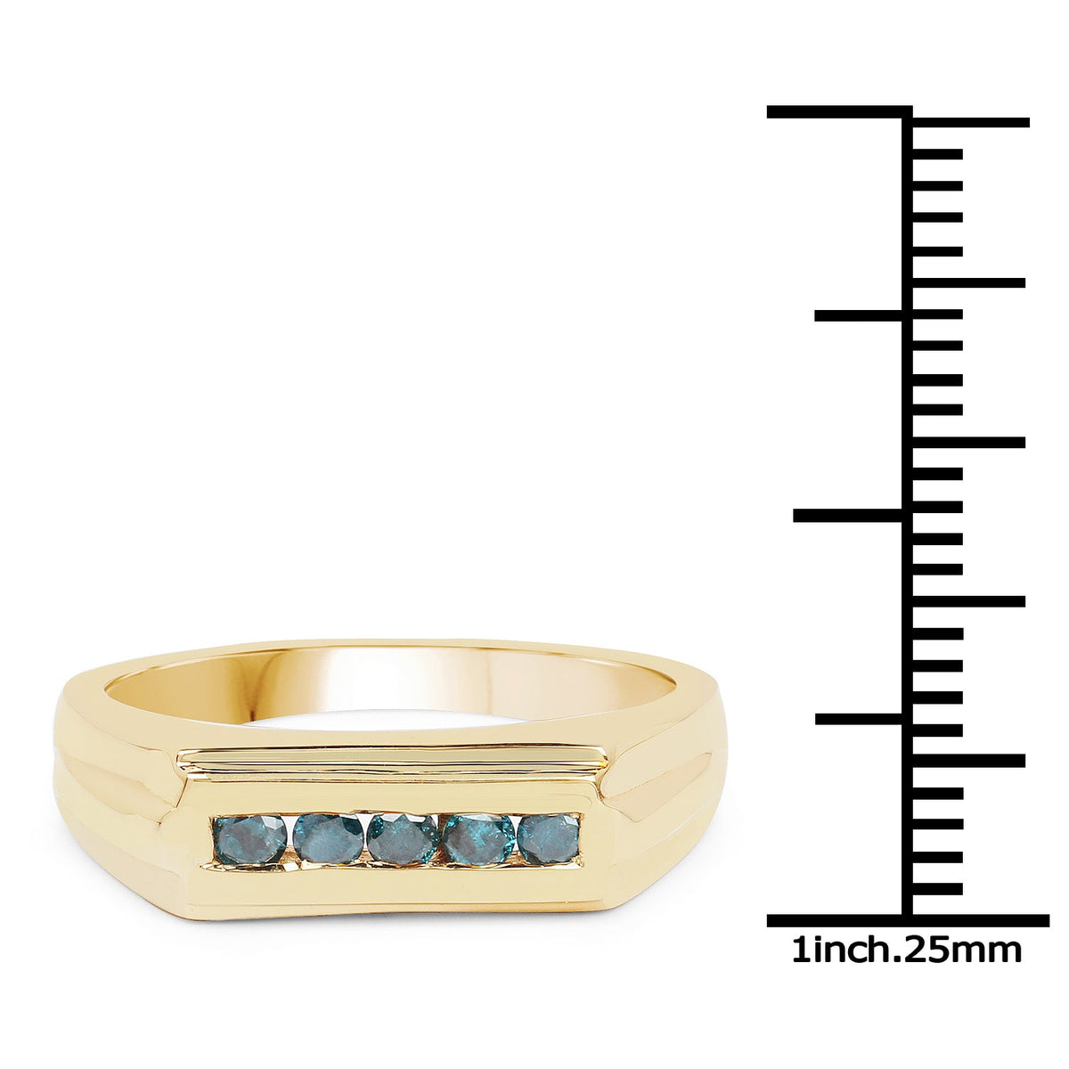 Anillo de plata de ley .925 con baño de oro amarillo de 14 quilates y diamante azul auténtico de 0,25 quilates
