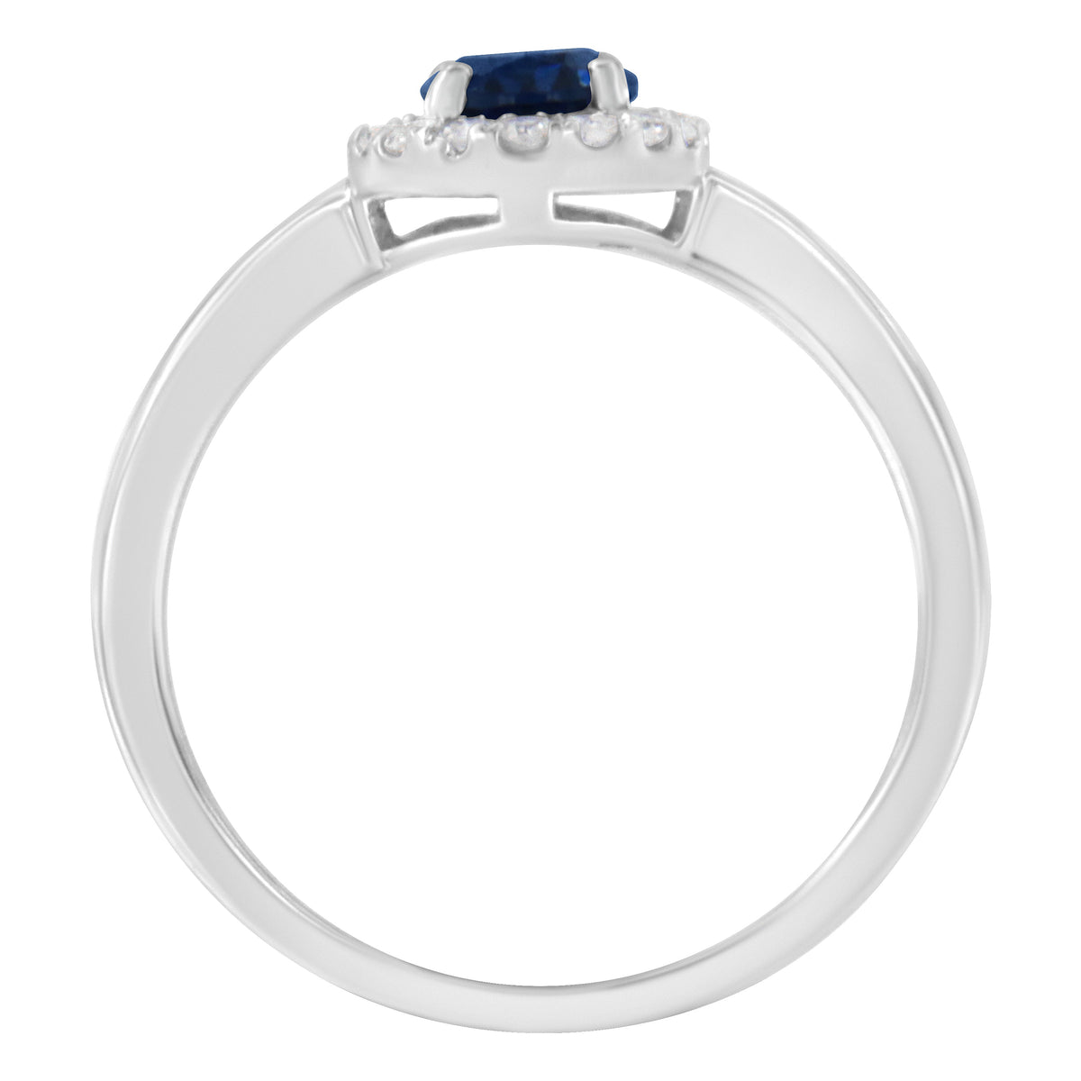 Anillo de cóctel de oro blanco de 10K, 1/5 quilates de diamante redondo y zafiro azul creado de 7MM engarzado con halo (color H-I, claridad I1-I2) - Talla 7