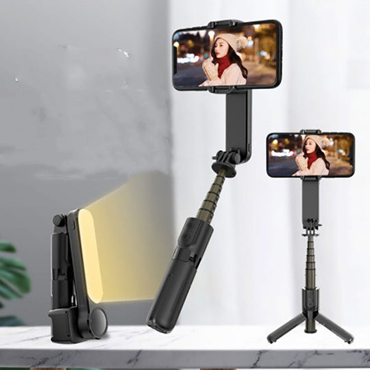 3-in-1 Phone Camera Stabilizer Gimbal - Selfie Stick - Built-in Tripod with Fill Light