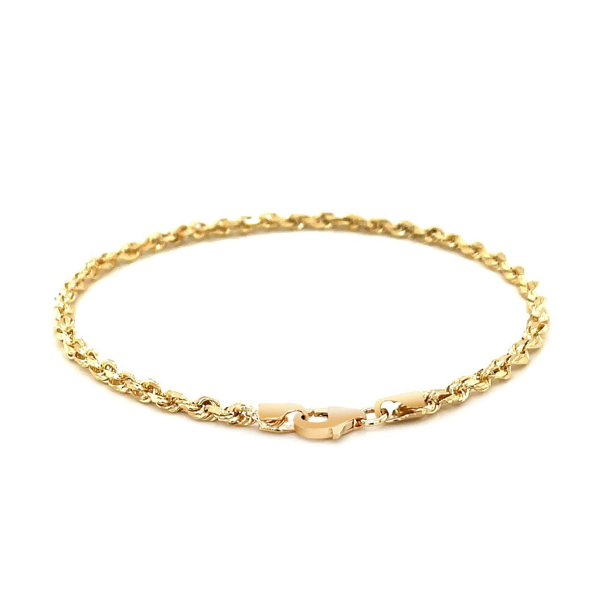Pulsera de cuerda maciza con corte de diamante de 3,0 mm en oro amarillo de 14 quilates