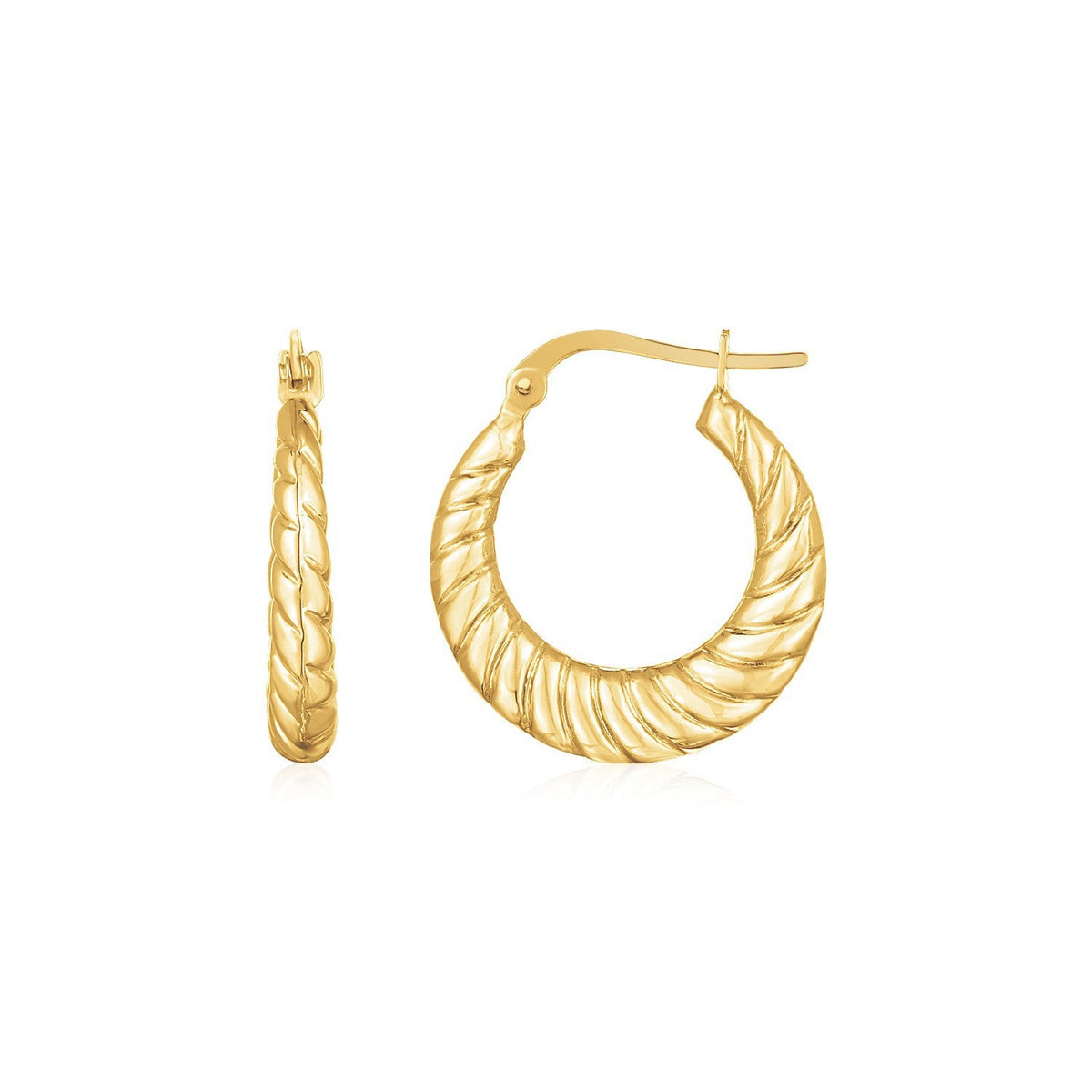Pendientes de aro pulidos de oro amarillo de 14 quilates con cable trenzado y diseño gradual