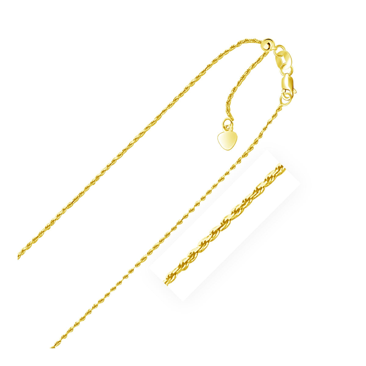 Cadena ajustable de oro amarillo de 14k de 1.0mm