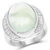 Anillo de plata de ley .925 con prehnita auténtica y topacio blanco de 11.50 quilates