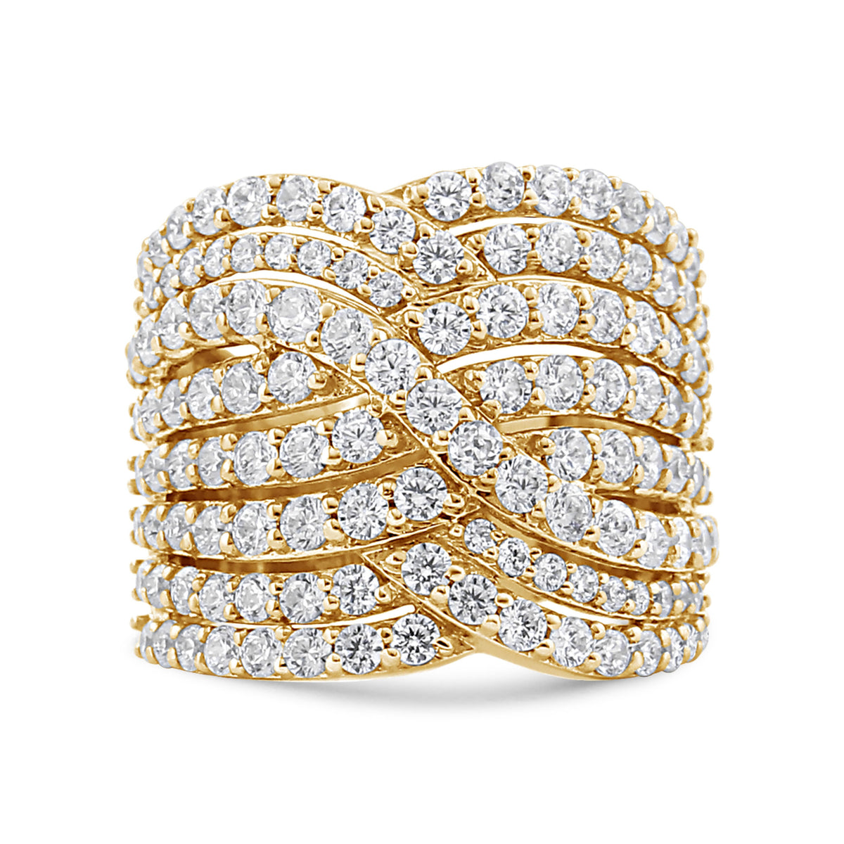 Anillo de oro amarillo de 10K con diamante de 3,0 Cttw, ocho filas, diseño envolvente, sortija llamativa (color H-I, claridad I2-I3) - Talla 7