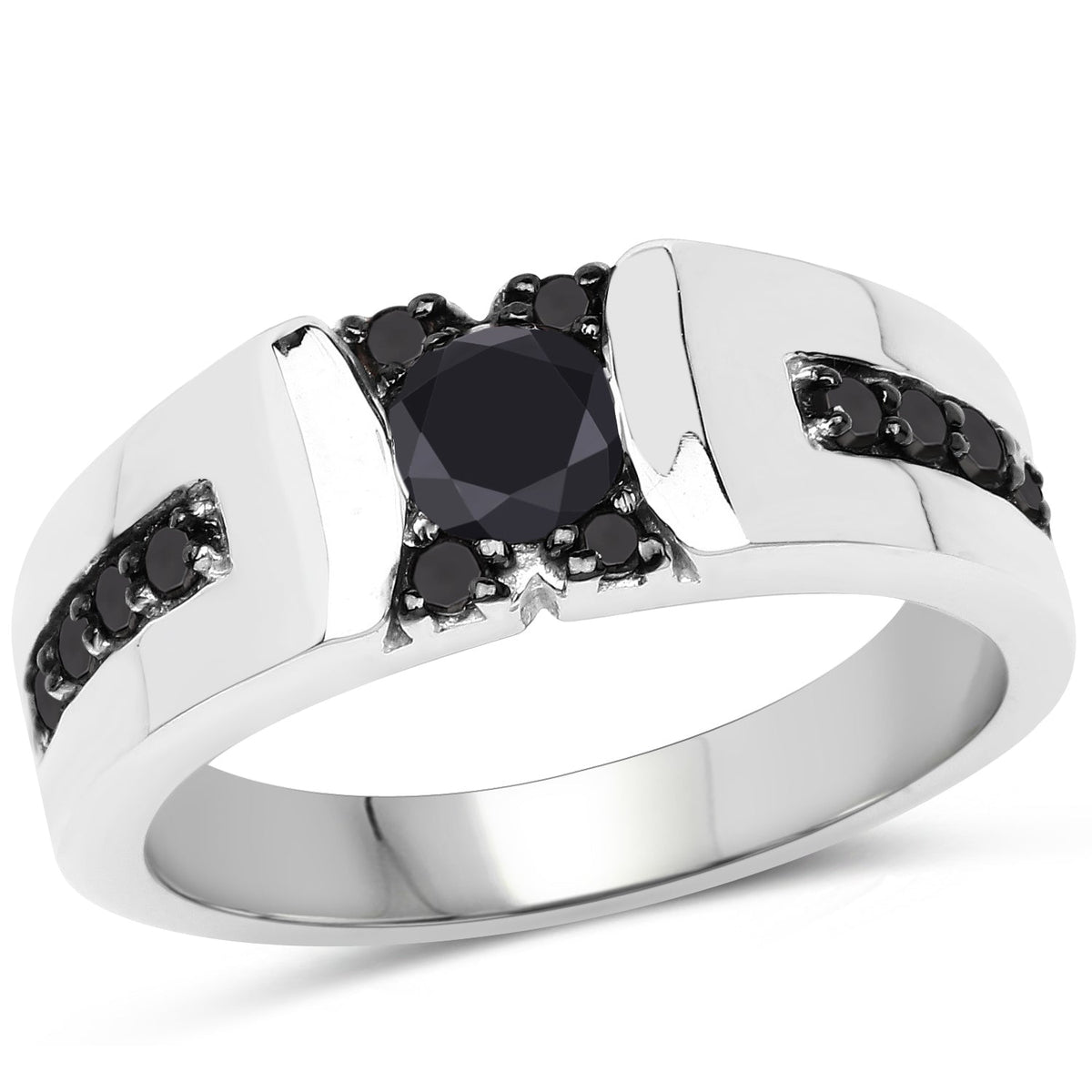 Anillo de plata de ley .925 con diamante negro auténtico de 0,83 quilates