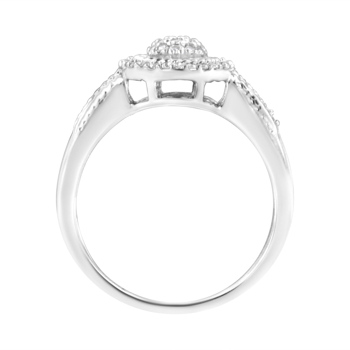 Anillo de cóctel trenzado tipo halo de plata de ley .925 con pavé de diamantes redondos de 1/3 Cttw (color I-J, claridad I2-I3) - Talla 7