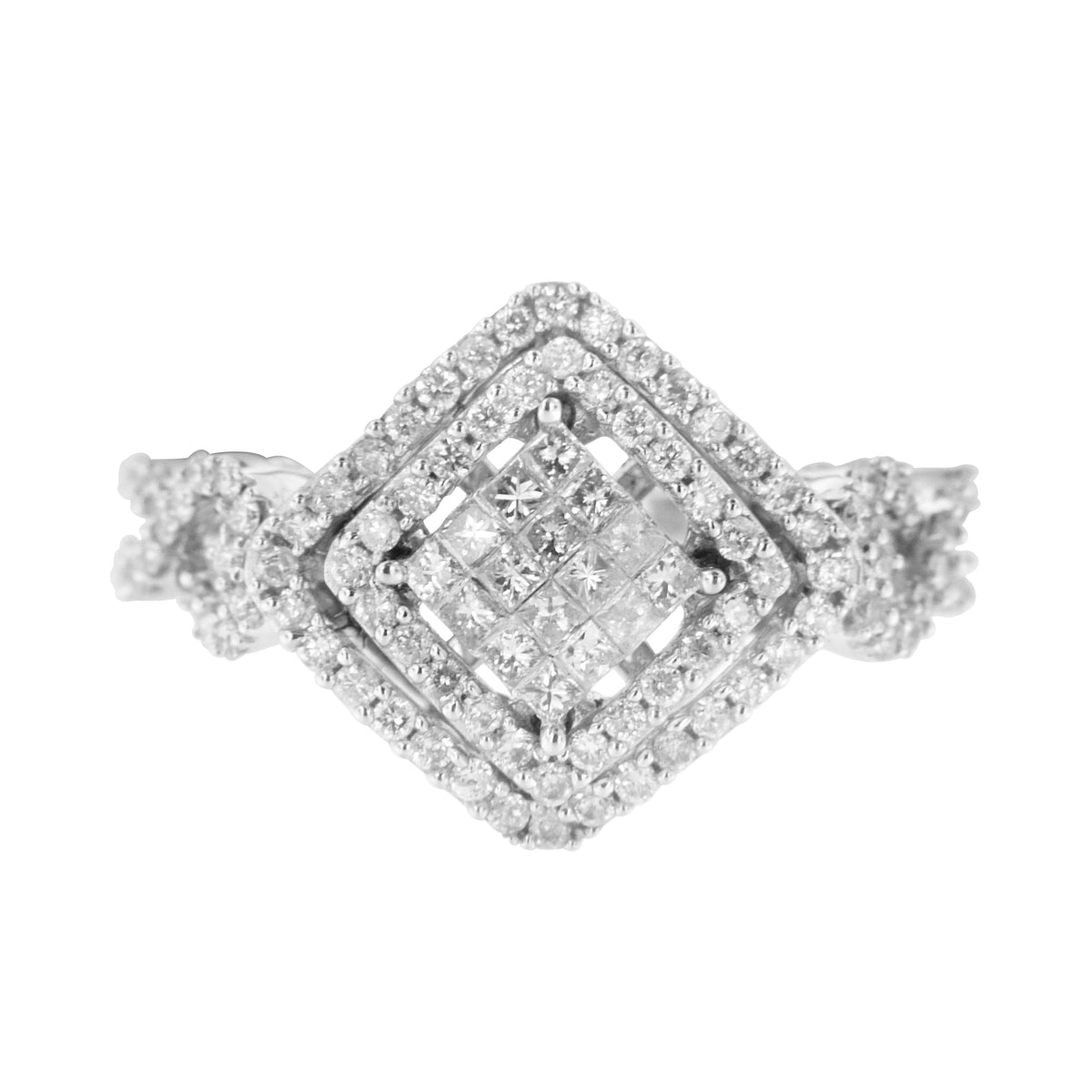 Anillo de oro blanco de 14 K con diamantes engastados (1 tc, color H-I, claridad I1-I2)