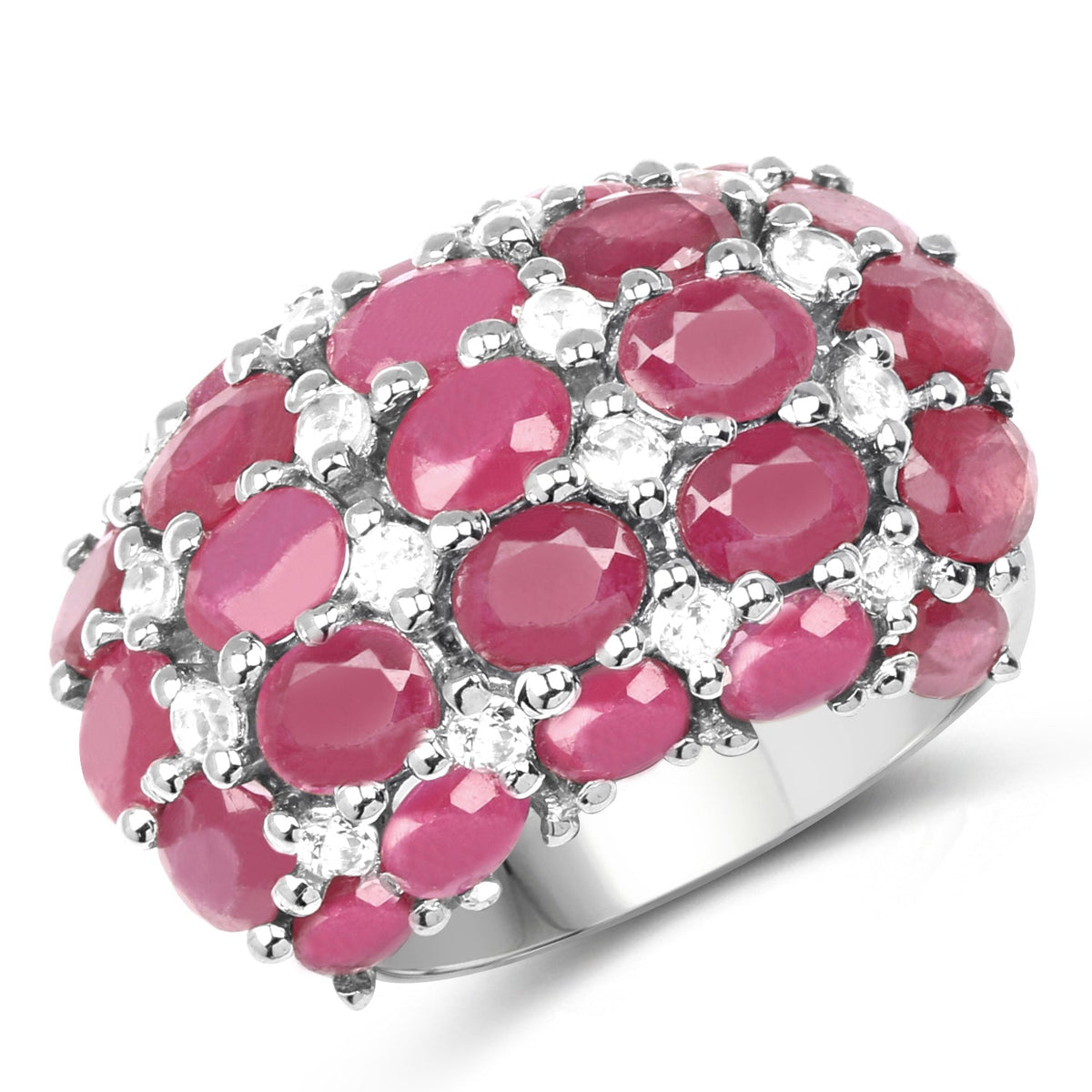 Anillo de plata de ley .925 con rubí con relleno de cristal de 8,54 quilates y topacio blanco