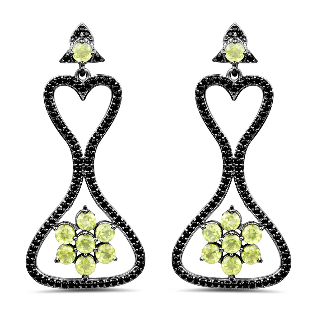 Pendientes de plata de ley .925 con peridoto auténtico y espinela negra de 6,93 quilates