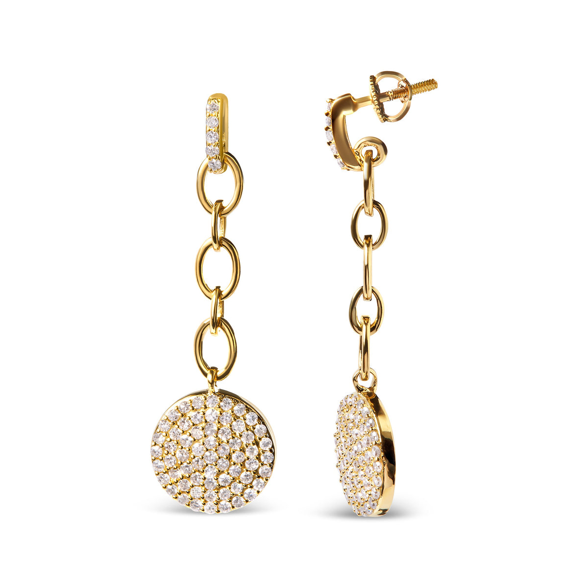 Pendientes colgantes de cadena en racimo con diamantes de 1,0 Cttw de plata de ley .925 bañados en oro amarillo de 18 quilates (color I-J, claridad I1-I2)