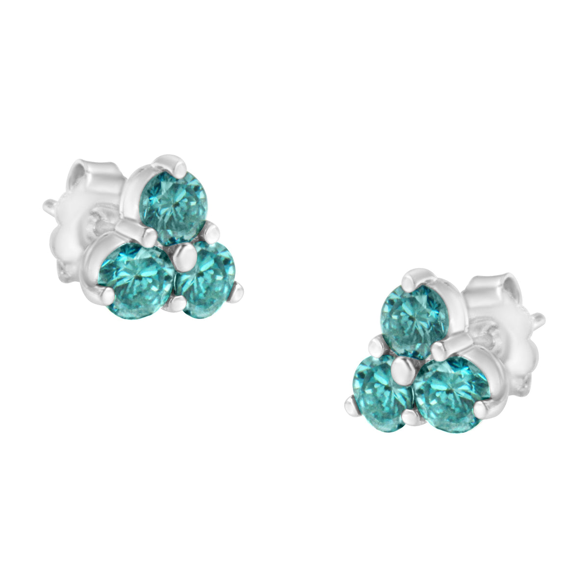 Pendientes de trío de diamantes azules tratados en oro blanco de 14 K (1 1/3 TCW, azul)