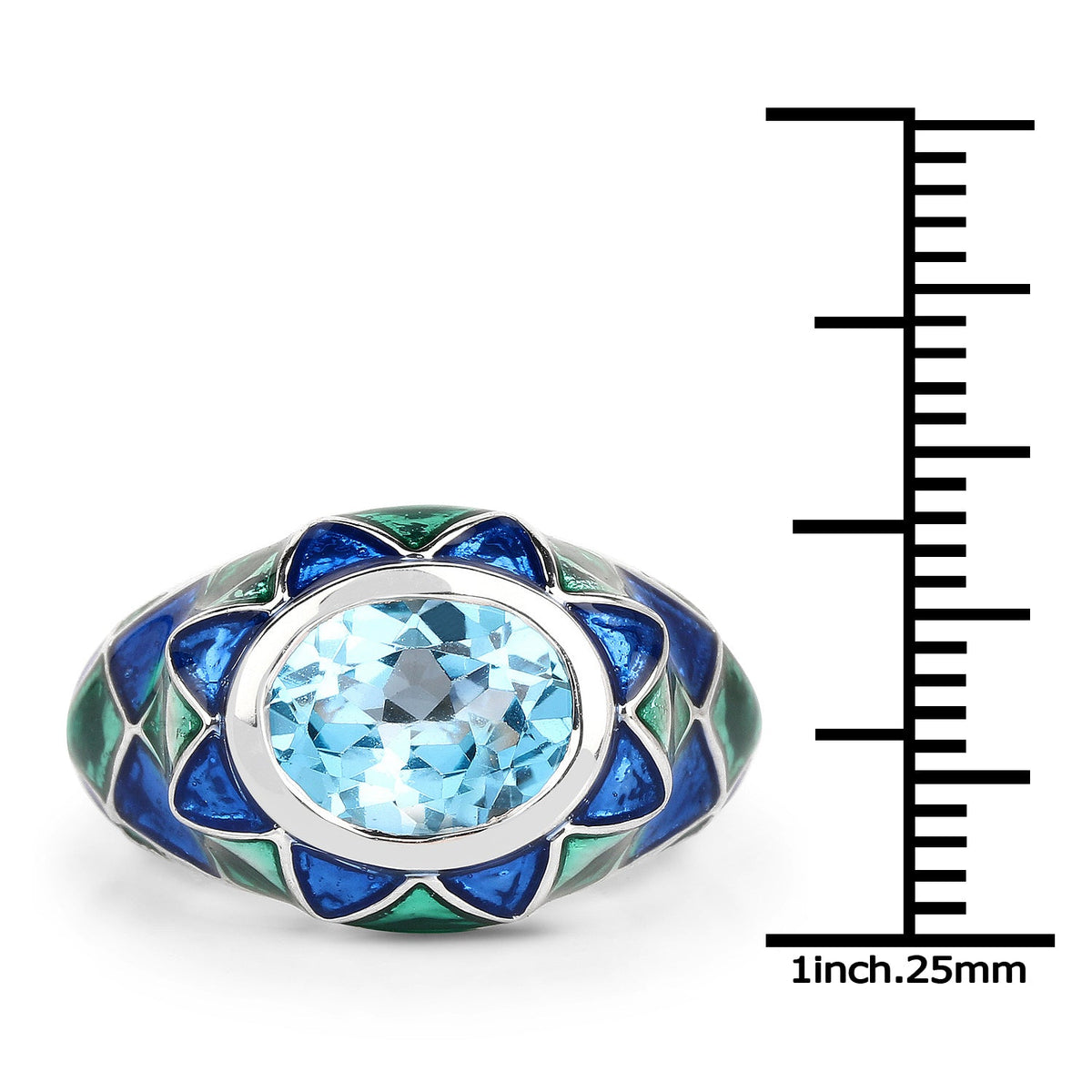 Anillo de plata de ley .925 con topacio azul suizo auténtico de 3,25 quilates