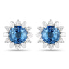 1.87 Carat Genuine Blue Sapphire and White Diamond 14K White Gold Earrings