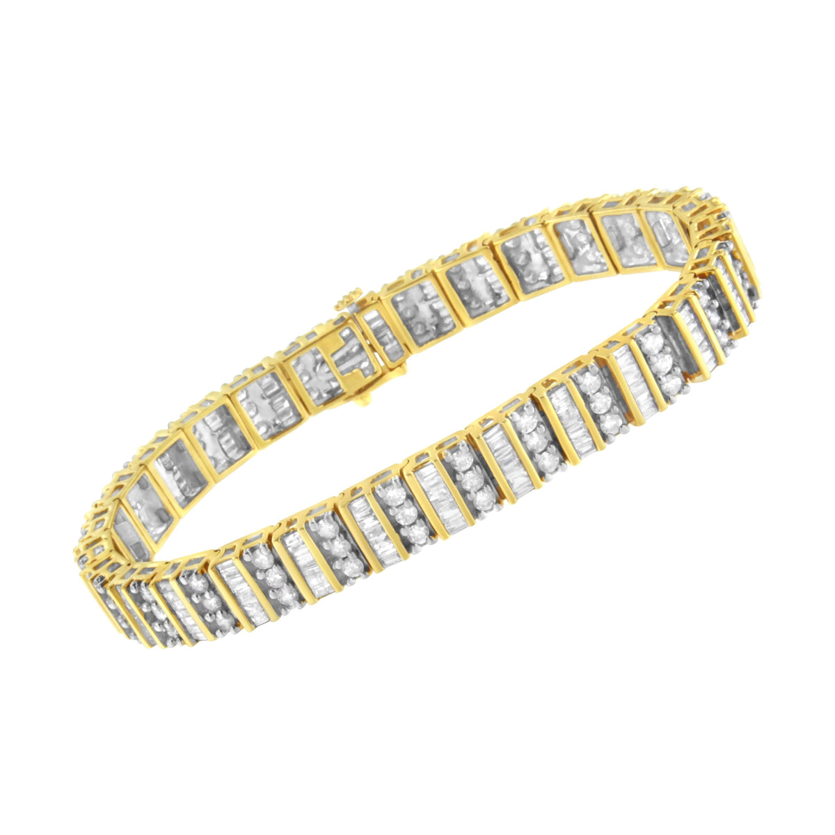 Pulsera de eslabones con diamantes redondos y de talla baguette de oro amarillo de 14 quilates y 5,50 quilates de peso total