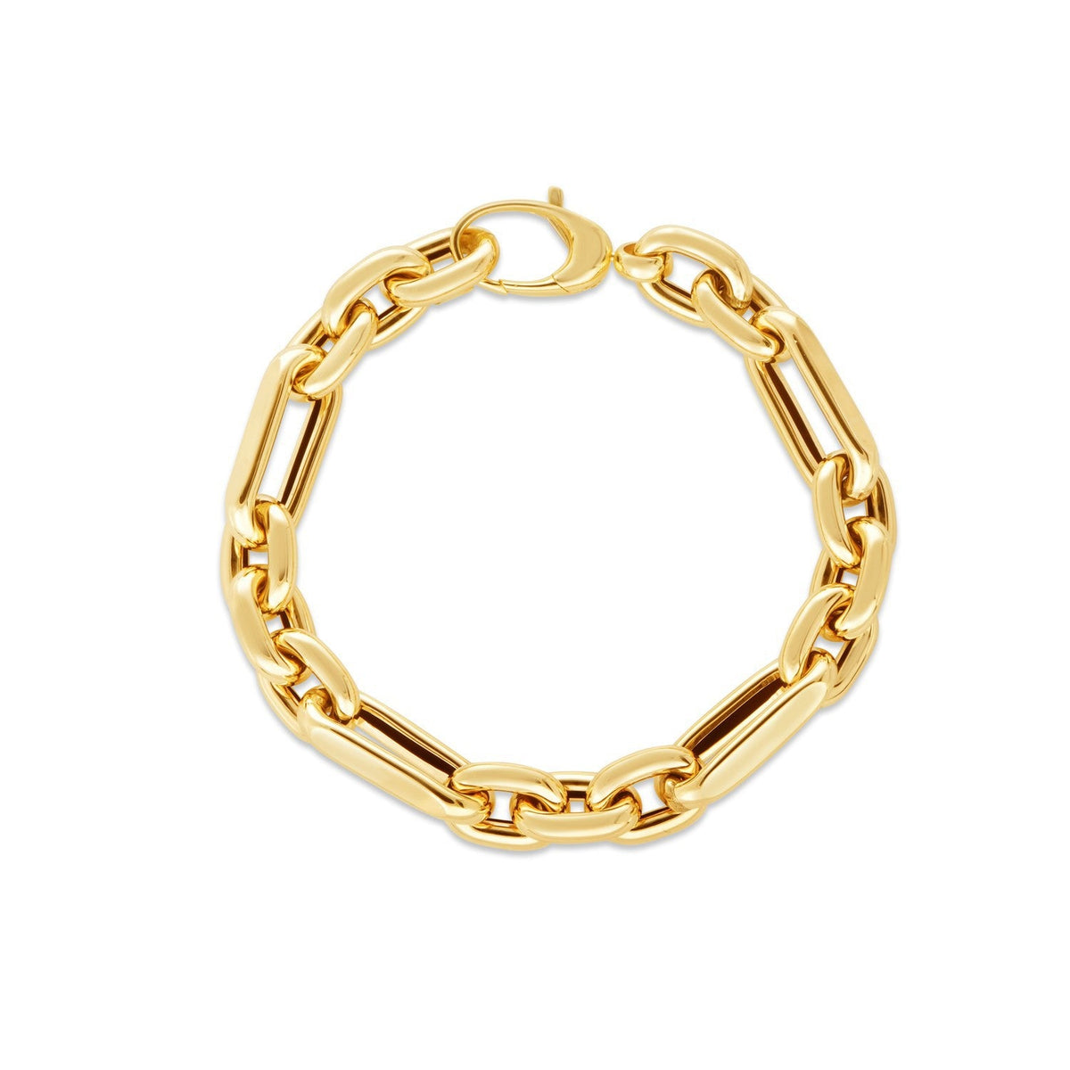 Pulsera de eslabones ovalados alternos de oro amarillo de 14k tipo clip (9.30 mm)