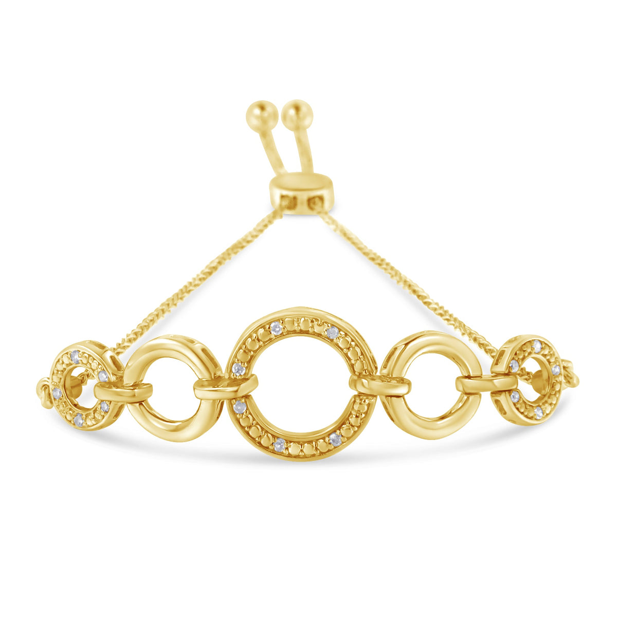 Pulsera bolo ajustable de 10 quilates de oro amarillo sobre plata esterlina .925 con diseño de círculo abierto infinito graduado con acento de diamante (color H-I, claridad I2-I3) de 6 a 9 pulgadas