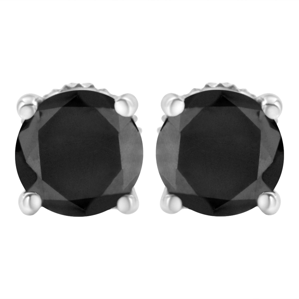 Pendientes de oro blanco de 14K con diamantes negros de talla brillante redonda de 2.00 Cttw, clásicos, con 4 garras y cierre de rosca (realzado de color fantasía, claridad I2-I3)