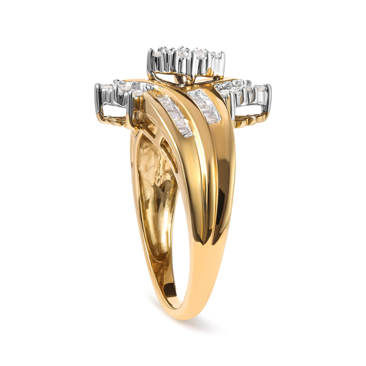 Anillo de 10K bicolor con diamante compuesto de talla redonda y baguette de 1/2 quilate en forma de pera (color H-I, claridad I2-I3) - Talla 7