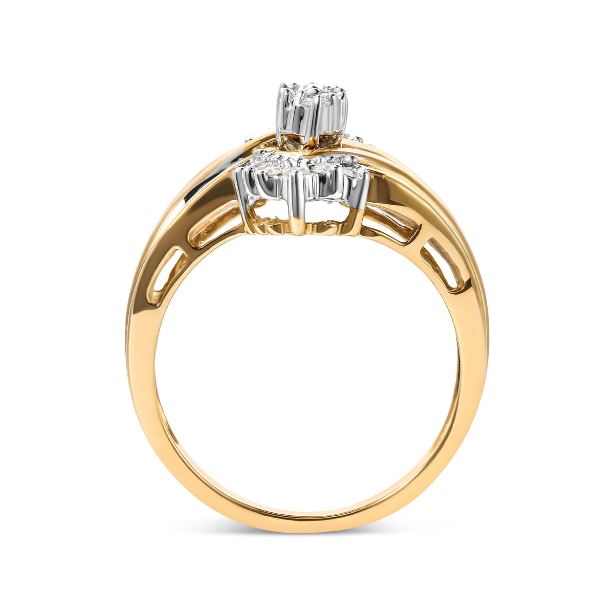 Anillo de 10K bicolor con diamante compuesto de talla redonda y baguette de 1/2 quilate en forma de pera (color H-I, claridad I2-I3) - Talla 7