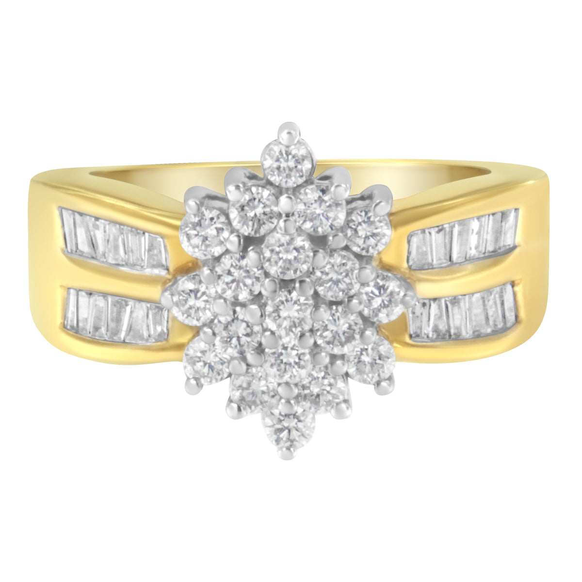 Anillo tipo cóctel en oro amarillo de 10K con racimo de diamantes tipo marquesa de 1,0 quilates (Color H-I, Claridad SI2-I1) - Talla 7