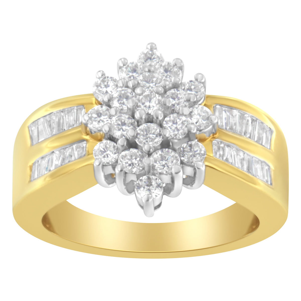 Anillo tipo cóctel en oro amarillo de 10K con racimo de diamantes tipo marquesa de 1,0 quilates (Color H-I, Claridad SI2-I1) - Talla 7