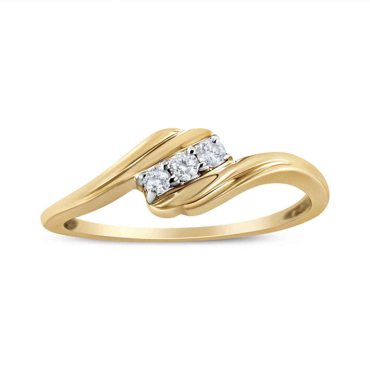Anillo de cóctel de moda de tres piedras con diamantes de 1/10 Cttw (color I-J, claridad I2-I3) en oro amarillo de 10K sobre plata de ley .925 - Talla 6