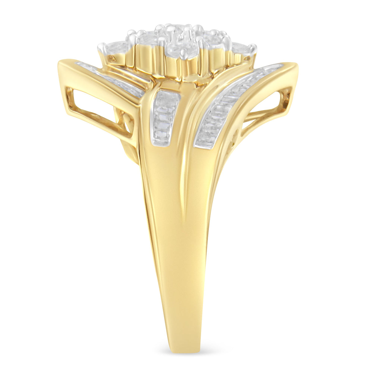 Anillo con racimo de diamantes tipo "bypass" de oro amarillo de 10 quilates (1 Cttw, color I-J, claridad I2-I3) - Talla 7