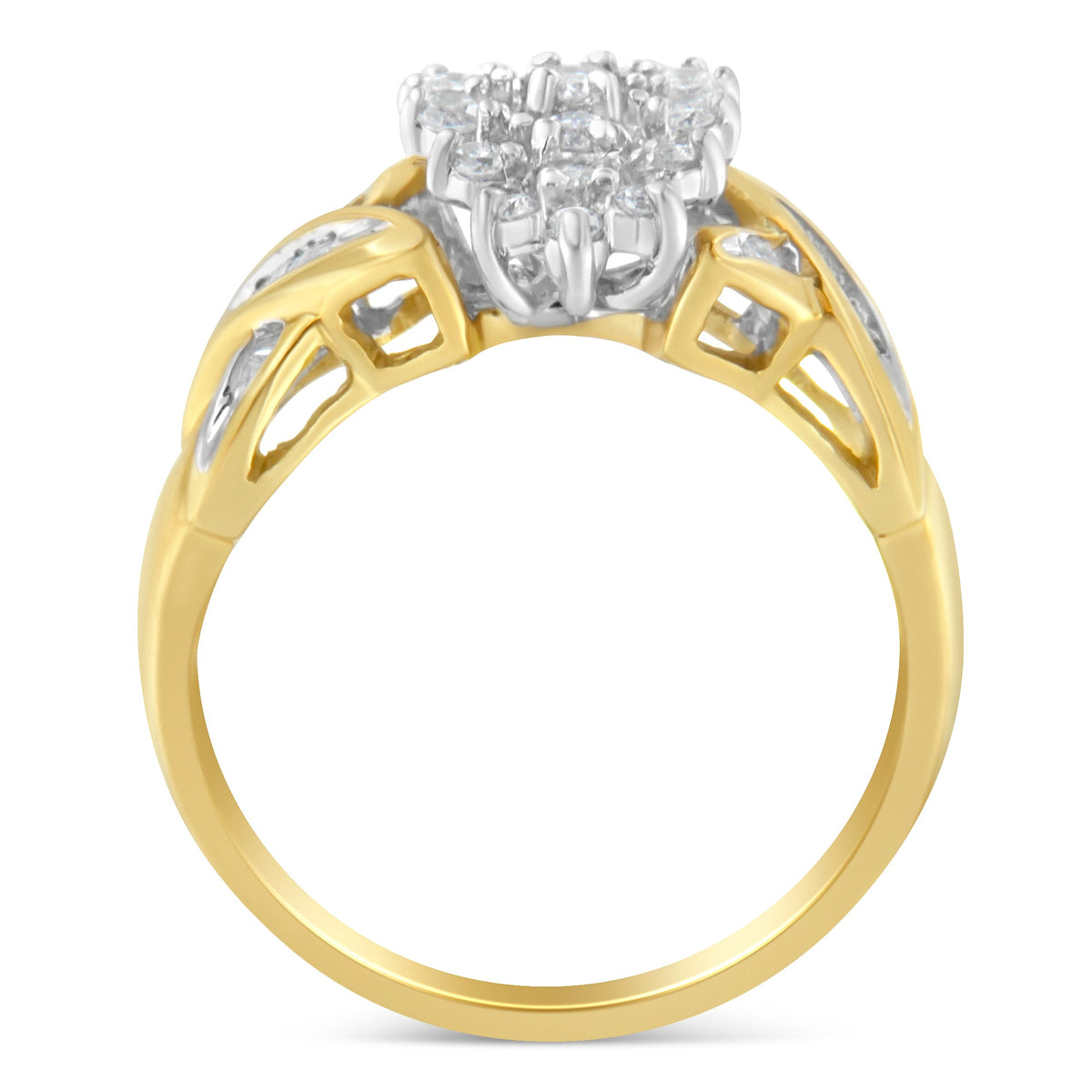 Anillo de oro amarillo de 10K con diamantes redondos y talla baguette (1/2 Cttw, color H-I, claridad I1-I2) - Talla 6