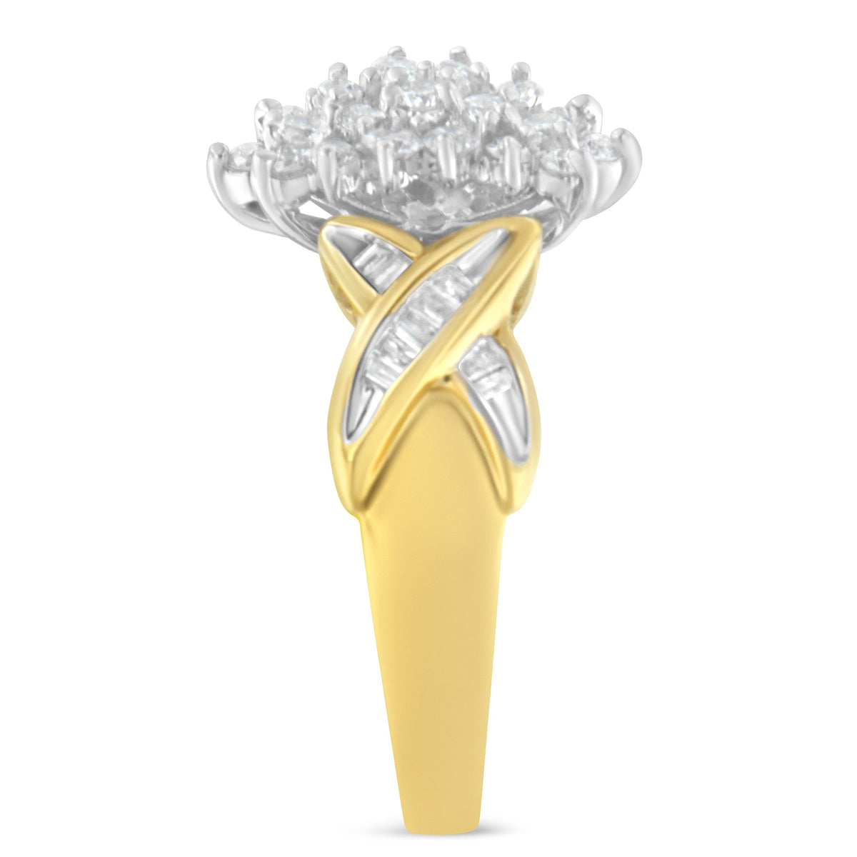 Anillo de oro amarillo de 10K con diamantes redondos y talla baguette (1/2 Cttw, color H-I, claridad I1-I2) - Talla 6