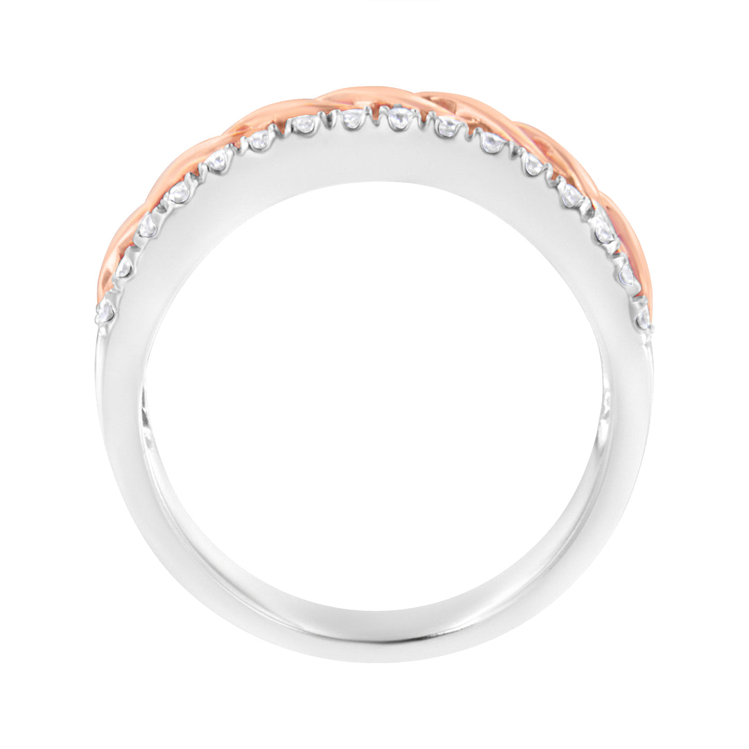 10K White and Rose Gold 1/3 Cttw Diamond Split Shank and Infinity Ribbon Band Ring (I-J Color, I1-I2 Clarity) - Size 6