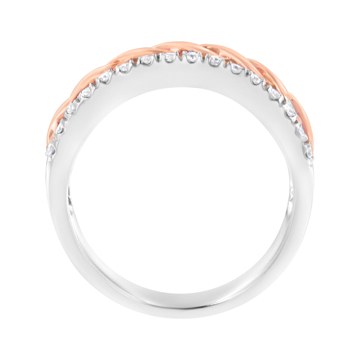 Anillo de oro blanco y rosa de 10 quilates con diamantes de 1/3 quilates con vástago dividido y banda de cinta infinita (color I-J, claridad I1-I2) - Talla 6