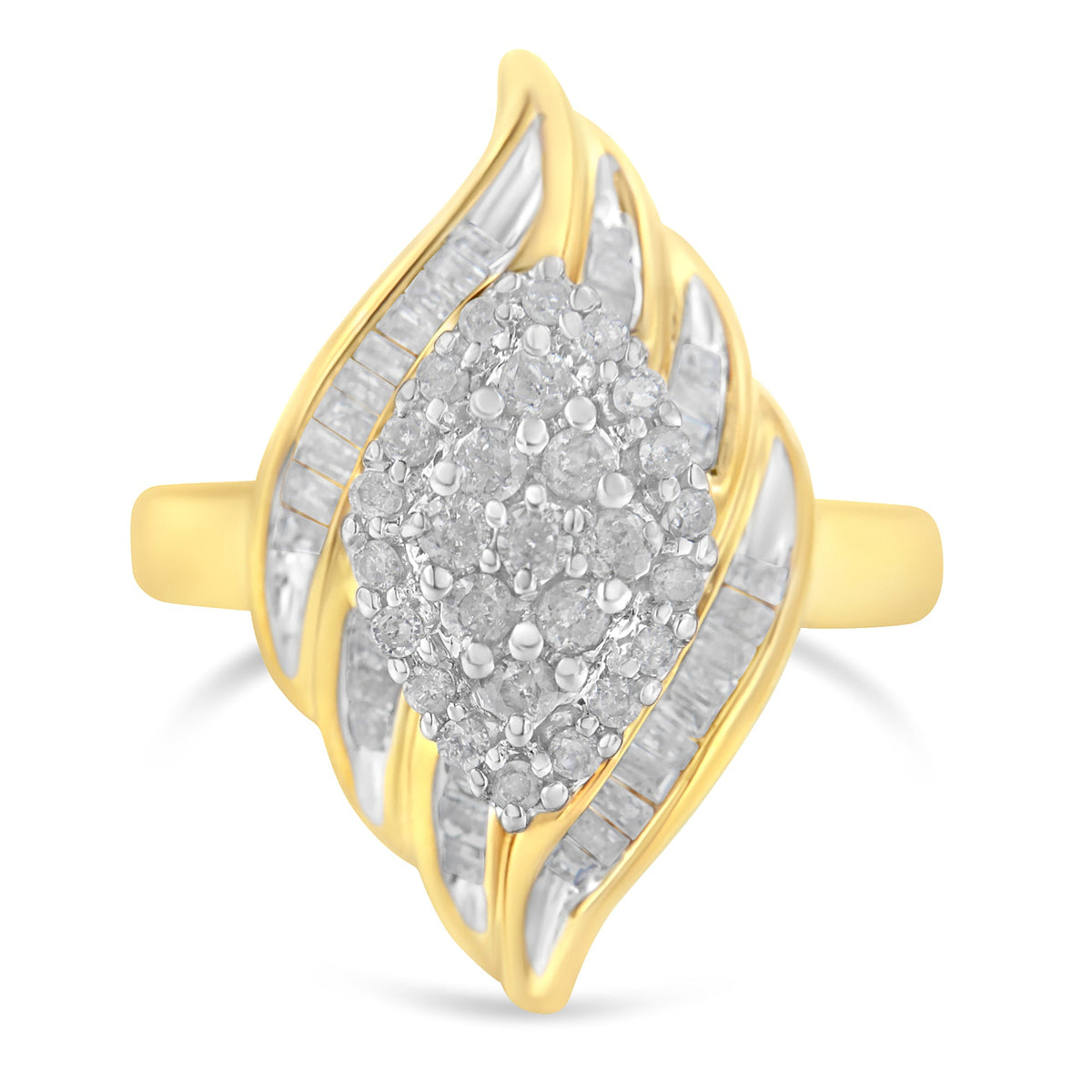 Anillo de cóctel de oro amarillo de 10 qt con diamantes (3/4 ct en total, color I-J, claridad I2-I3) - Talla 8