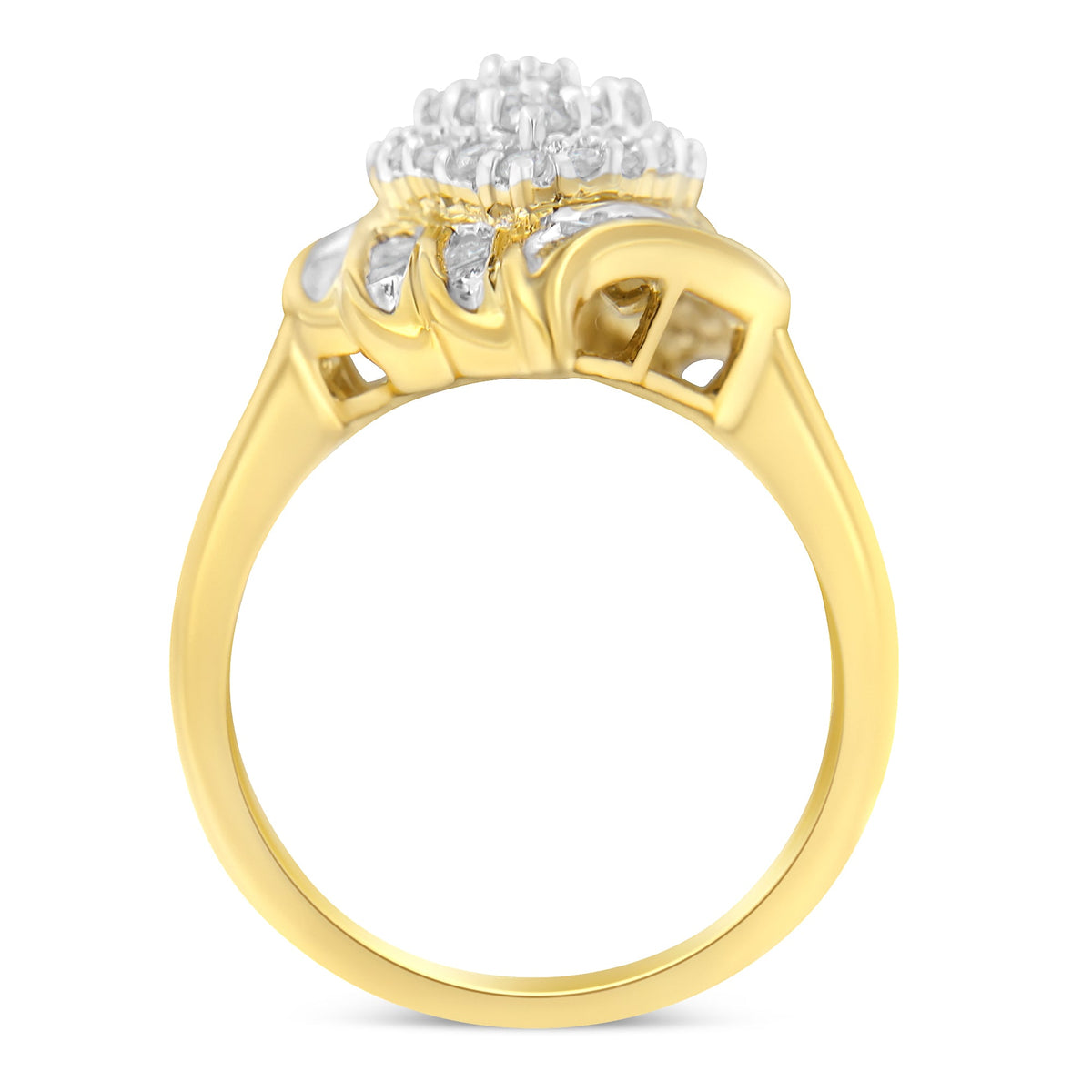 Anillo tipo cóctel de diamantes de plata de ley .925 chapada en oro amarillo de 10K (3/4 Cttw, color I-J, claridad I2-I3) - Talla 6