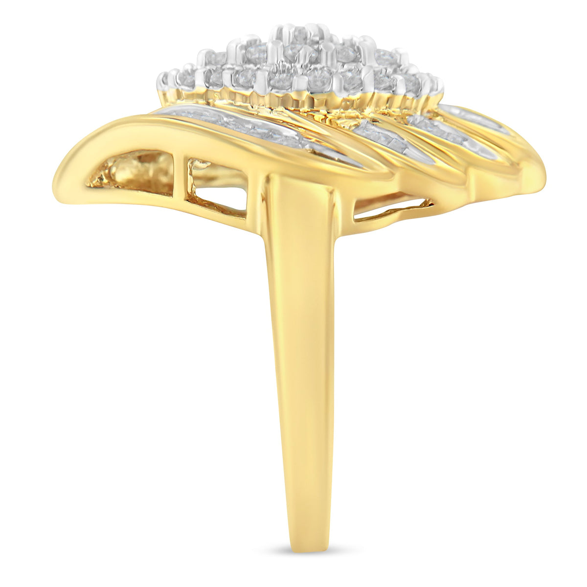 Anillo tipo cóctel de diamantes de plata de ley .925 chapada en oro amarillo de 10K (3/4 Cttw, color I-J, claridad I2-I3) - Talla 6