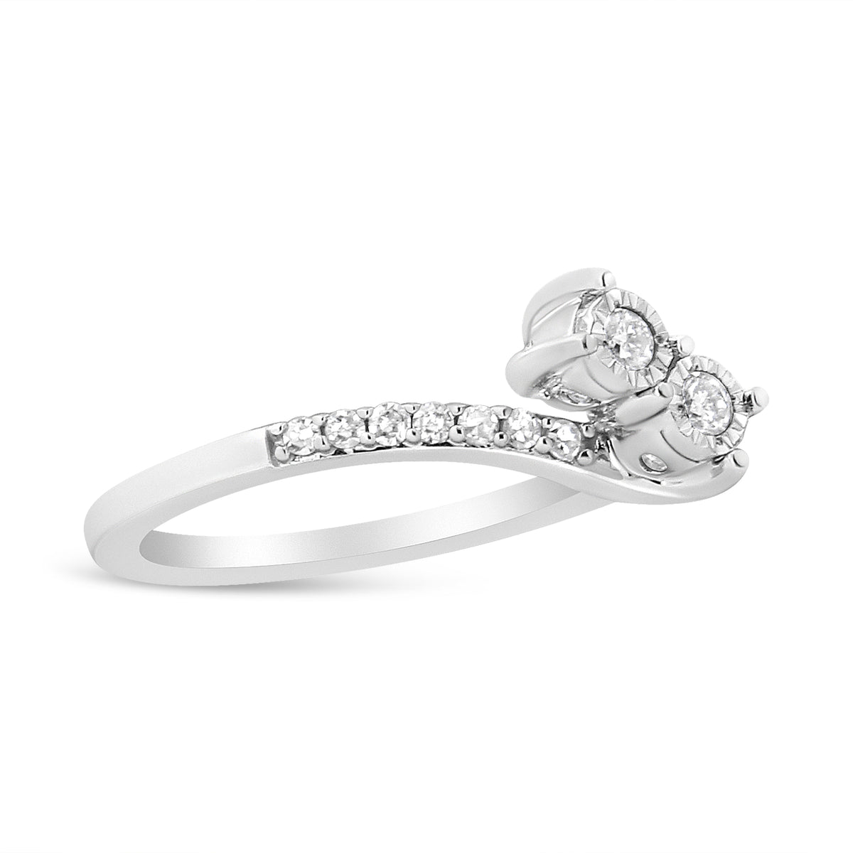 Anillo de dos piedras de oro blanco de 10K con diamante de talla redonda en engaste milagro de 1/4 Cttw (color H-I, claridad I2) - Talla 7