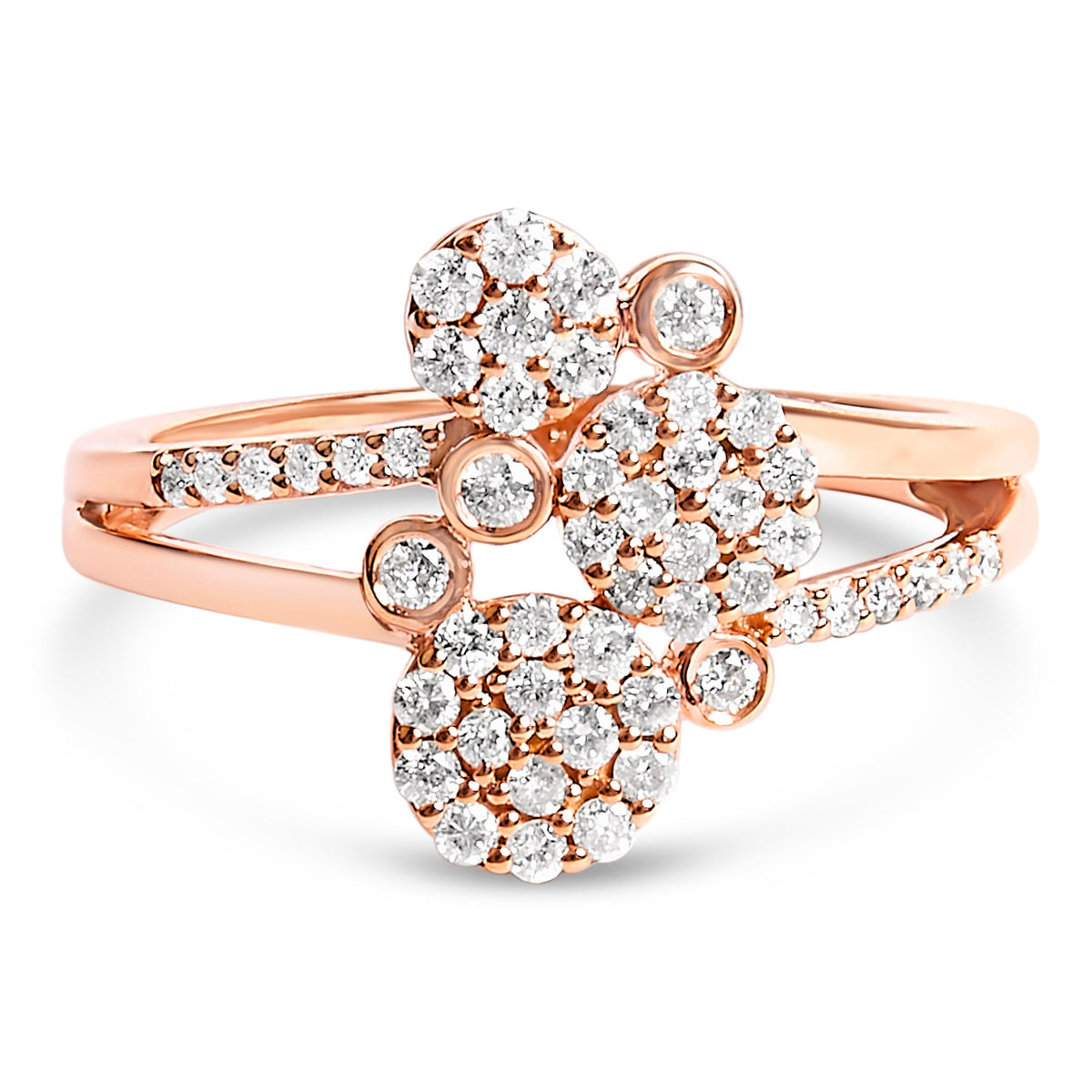 Anillo de desvío con dispersión de diamantes de 1/2 quilate de peso total (color I-J, claridad I1-I2) de plata de ley .925 con baño de oro rosa de 14K - Talla 7