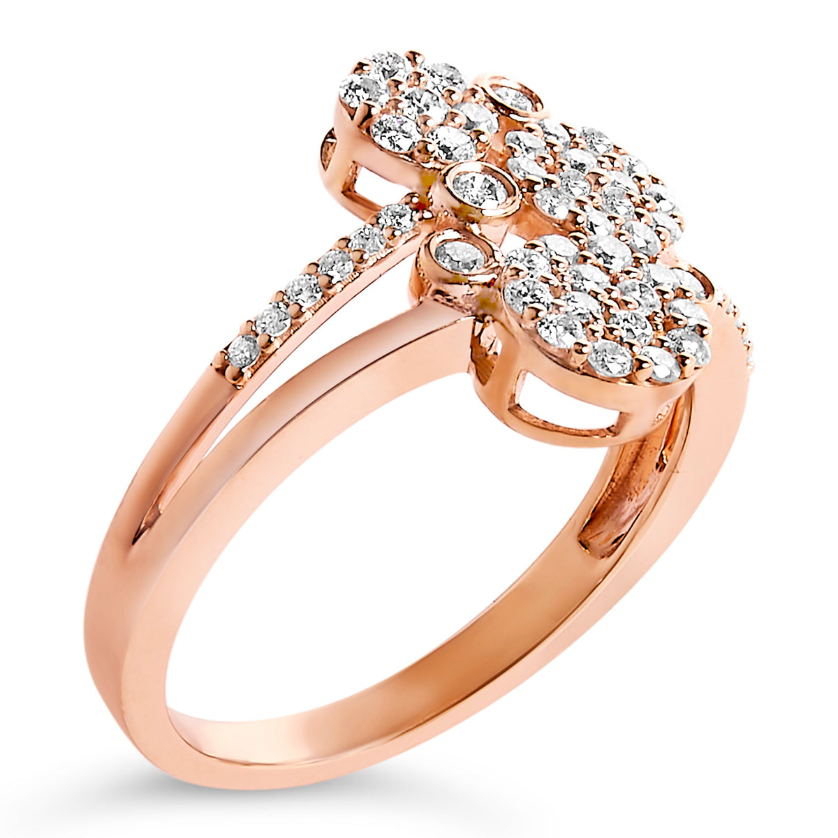 Anillo de desvío con dispersión de diamantes de 1/2 quilate de peso total (color I-J, claridad I1-I2) de plata de ley .925 con baño de oro rosa de 14K - Talla 7
