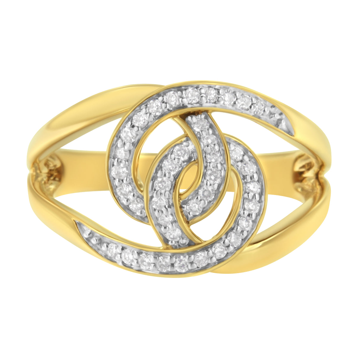 Anillo de oro amarillo de 14 quilates chapado en plata de ley .925 con diamantes de 0,25 quilates engastados en bucles entrelazados de vástago abierto (Color I-J, Claridad I1-I2) - Talla 7