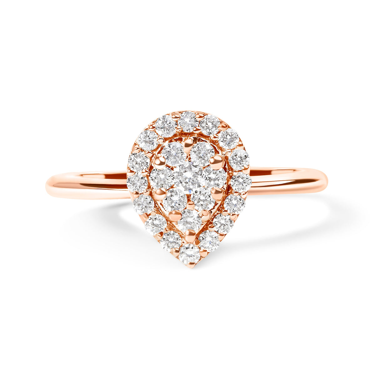 Anillo de promesa en halo de oro rosa de 10K y diamante de 3/8 Cttw compuesto con forma de pera (color I-J, claridad I2-I3) - Talla 6
