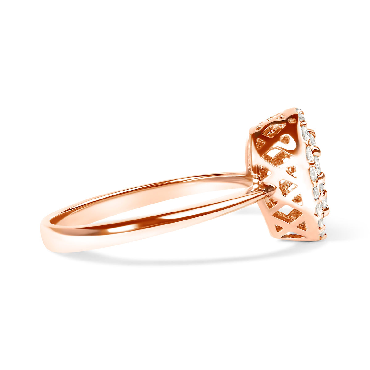Anillo de promesa en halo de oro rosa de 10K y diamante de 3/8 Cttw compuesto con forma de pera (color I-J, claridad I2-I3) - Talla 6