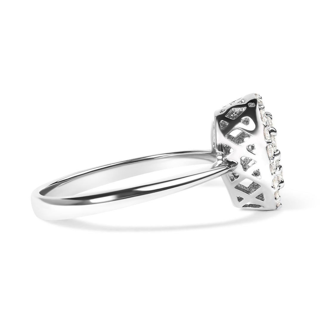 Anillo de promesa en forma de pera de oro blanco de 10K con racimo de diamantes redondos cultivados en laboratorio de 3/8 Cttw (Color G-H, Claridad VS2-SI1) - Talla 7