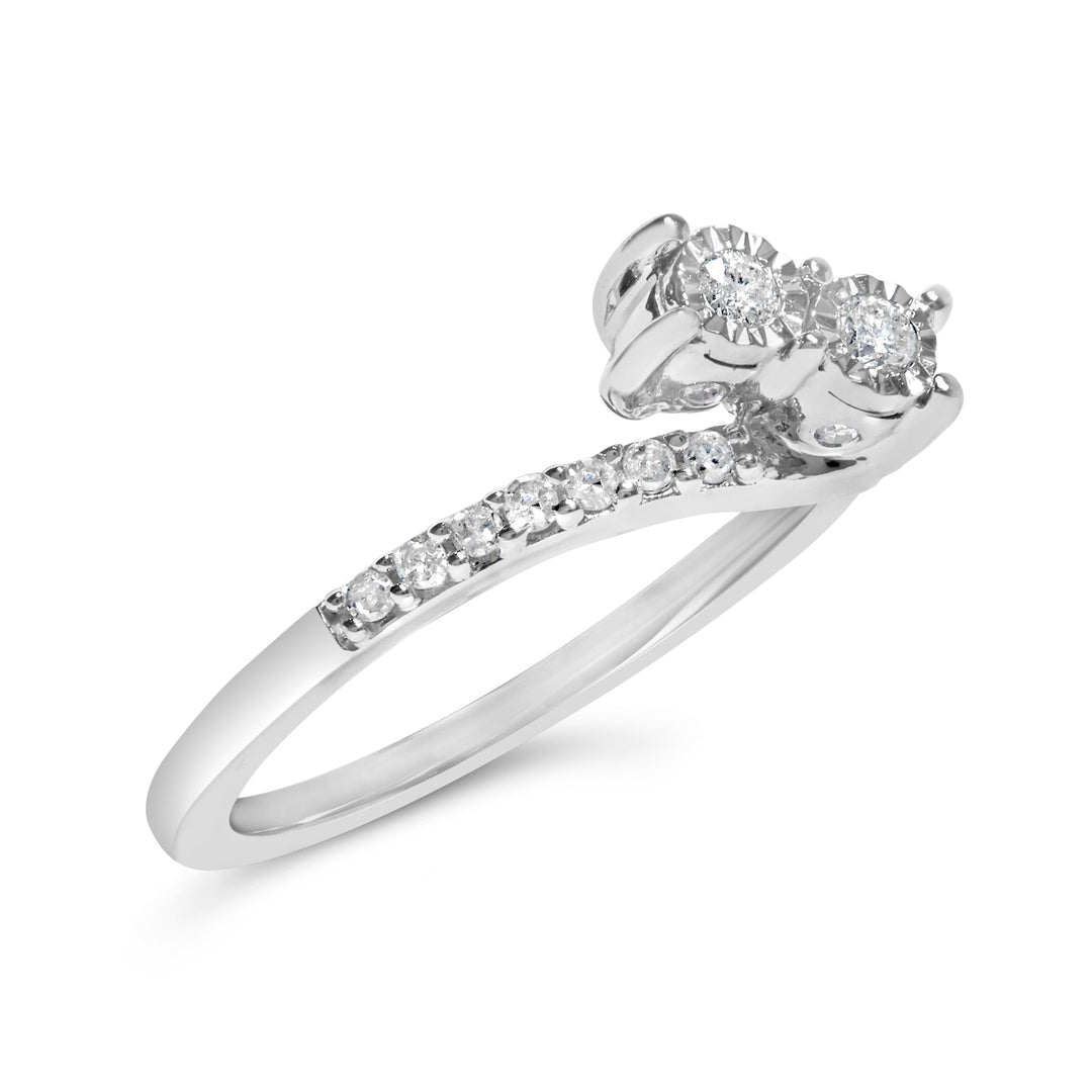 10K White Gold 1/4 Cttw Two-Stone Diamond Bypass Engagement Ring