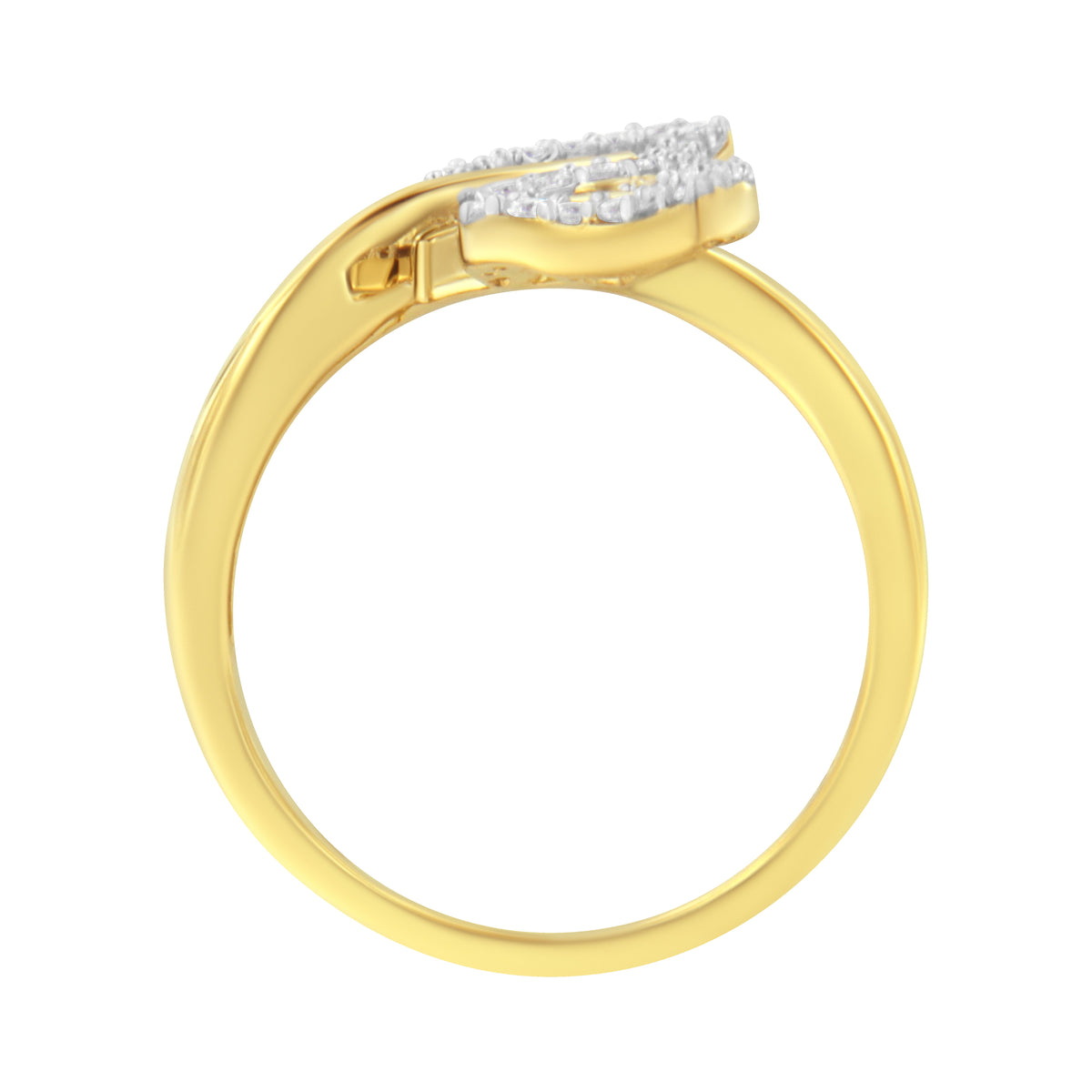 Anillo de cóctel de oro amarillo de 10 qt con diamantes redondos y talla baguette de 3/8 qt en forma de hoja - Talla 7 (color I-J, claridad I1-I2)