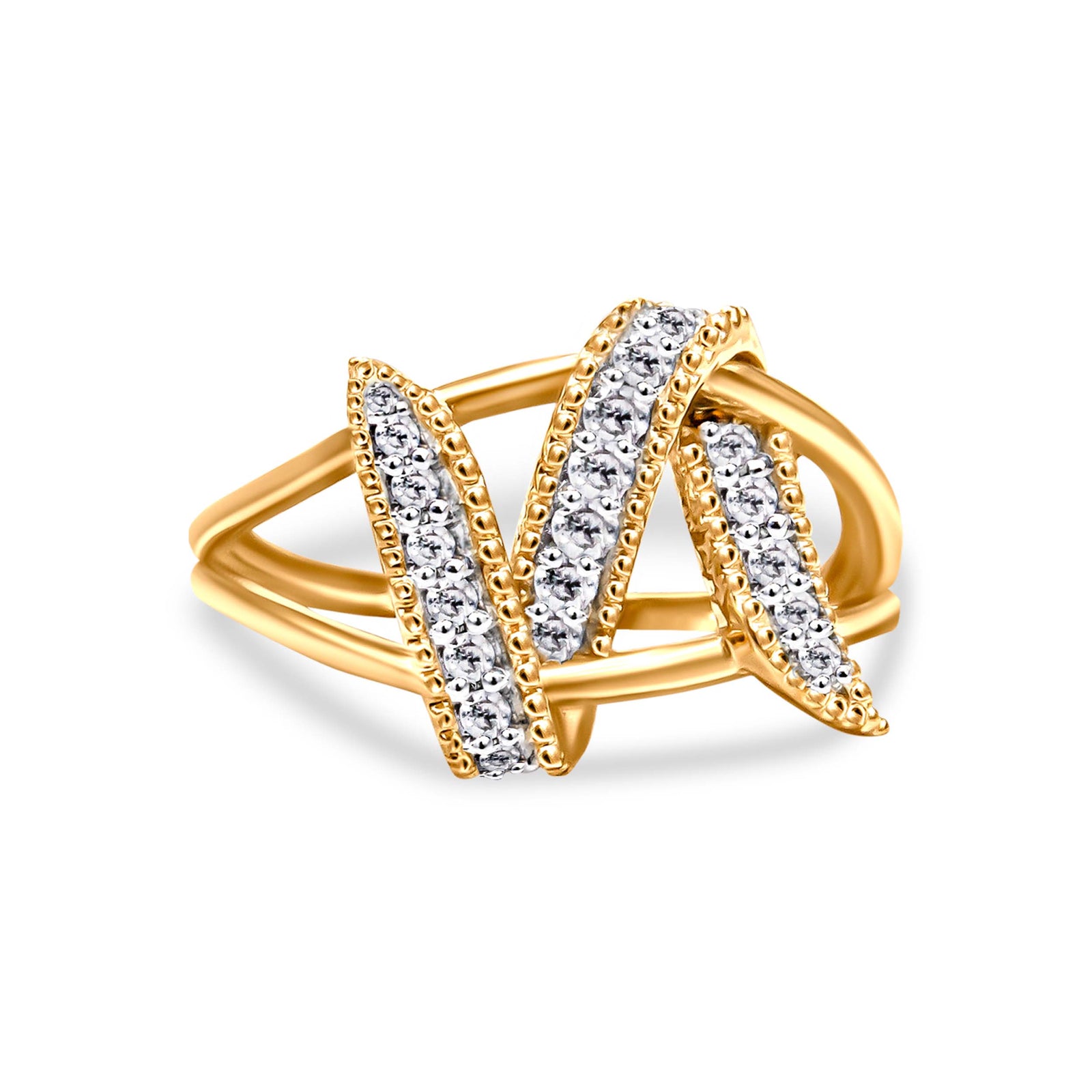 14K Yellow Gold Plated .925 Sterling Silver 1/4 Cttw Diamond Interlocking Bypass Ring (I-J Color, I1-I2 Clarity) - Size 7