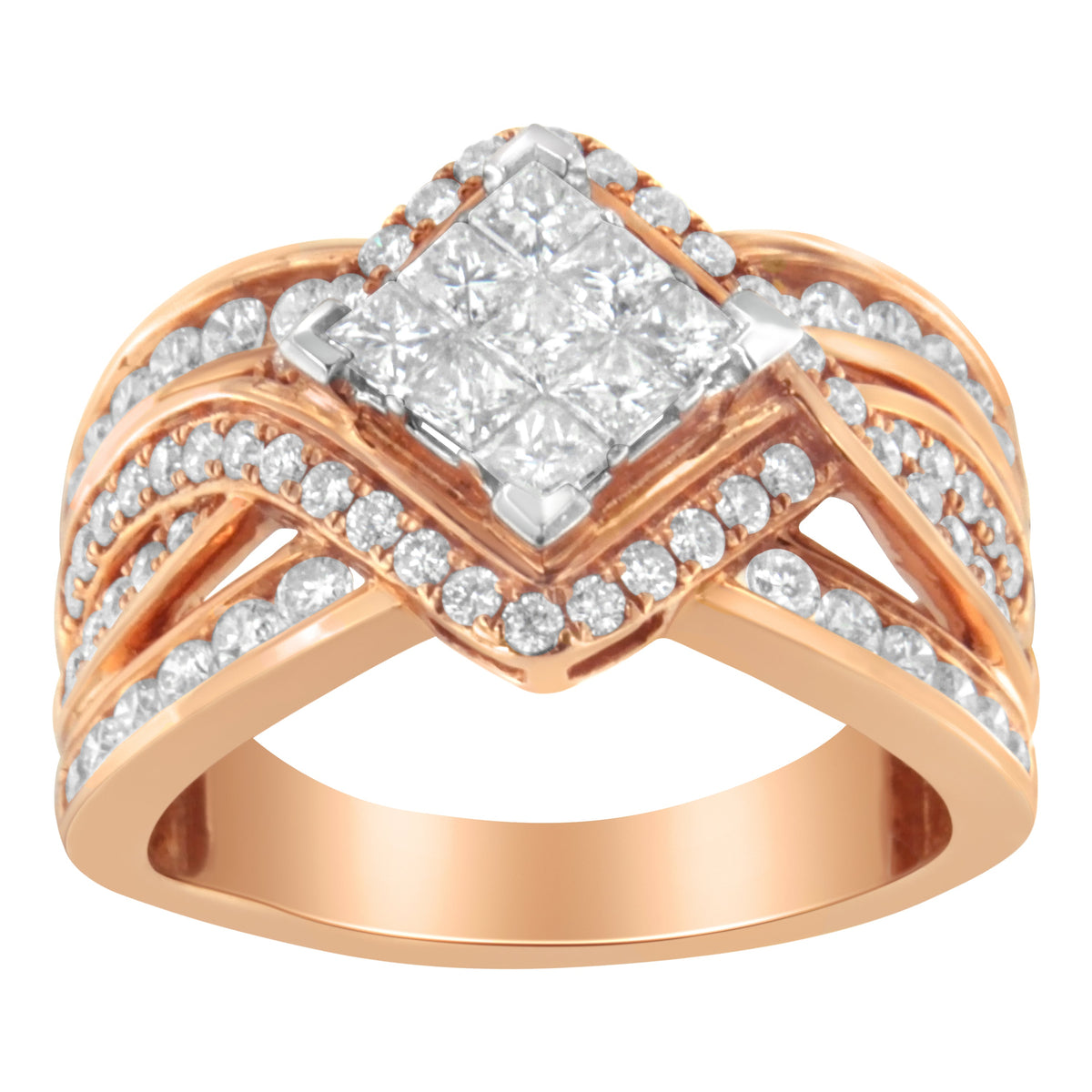 Anillo de cóctel de diamantes bicolor de oro de 10 quilates (1 1/2 cttw, color H-I, claridad I1-I2)