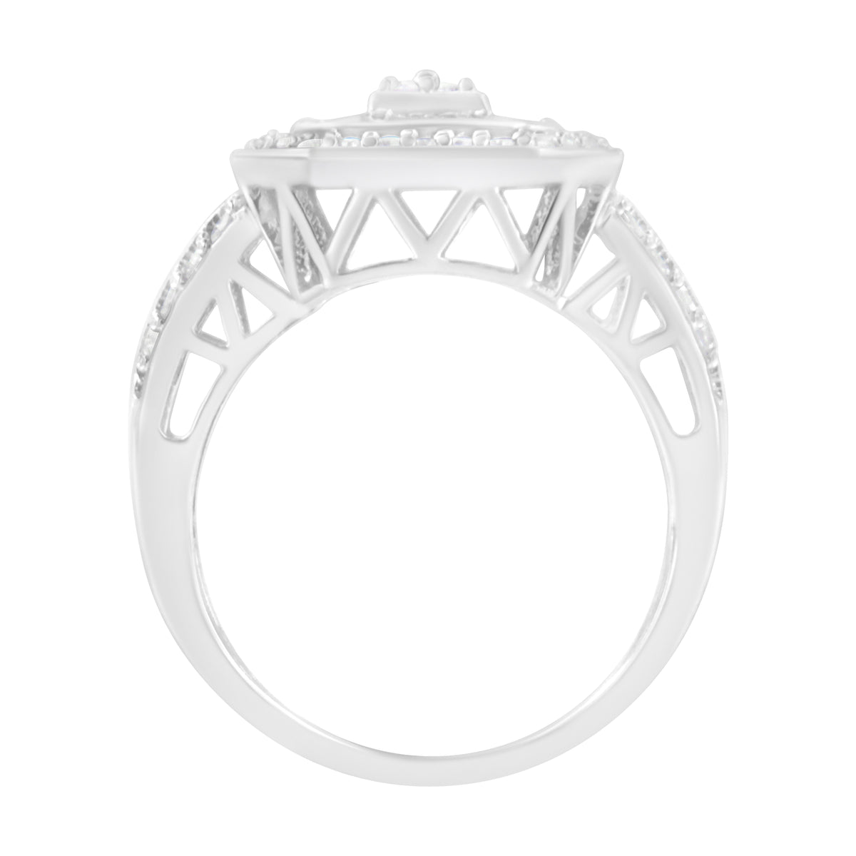Anillo de plata de ley .925 con diamantes redondos y baguette en engaste catedral (0.75 Cttw, color H-I, claridad I2-I3) - Talla 7