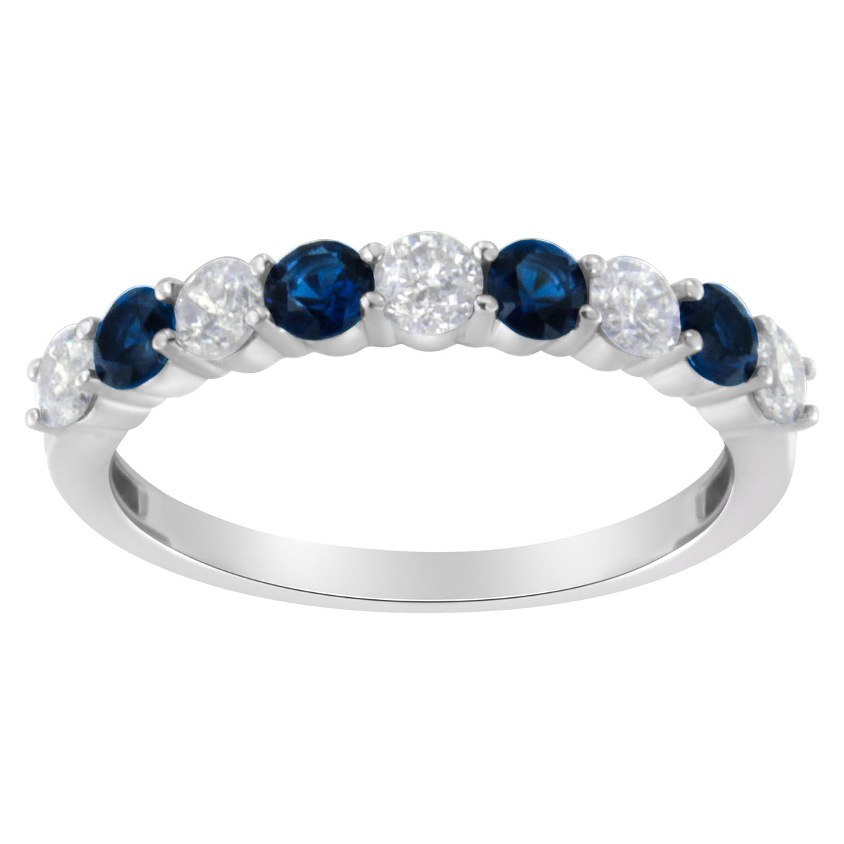 Anillo de oro blanco de 10 qt con diamantes de 0,5 qt y zafiro azul creado de 3 mm (H-I, I1-I2) - Talla 7