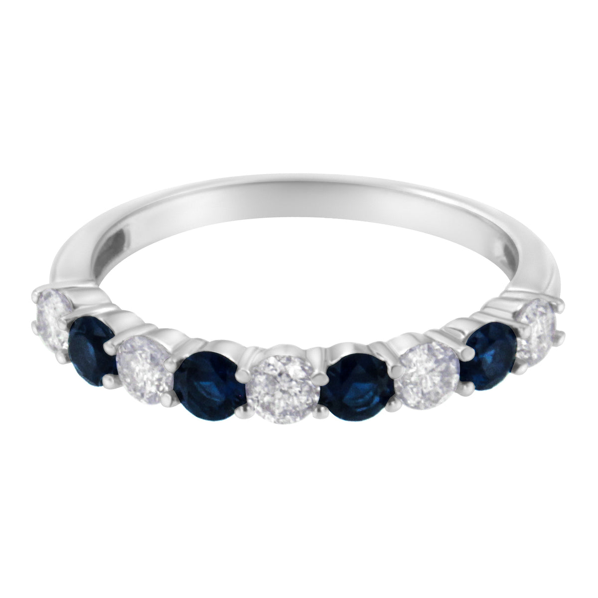Anillo de oro blanco de 10 qt con diamantes de 0,5 qt y zafiro azul creado de 3 mm (H-I, I1-I2) - Talla 7