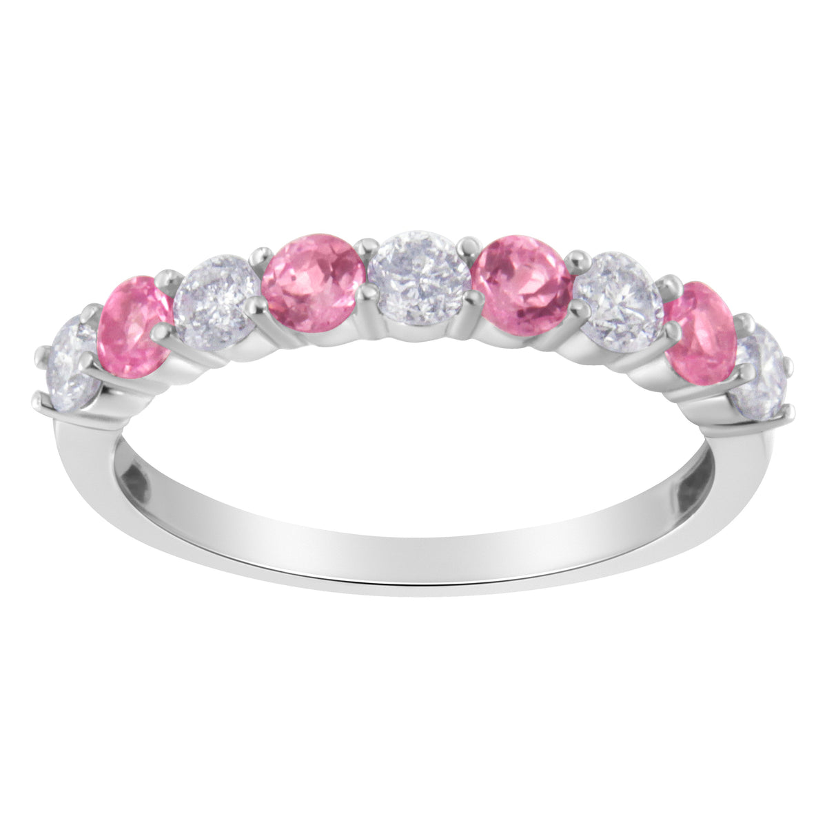 Anillo de oro blanco de 10 qt con diamantes de 0,5 qt y zafiro azul creado de 3 mm (H-I, I1-I2) - Talla 7
